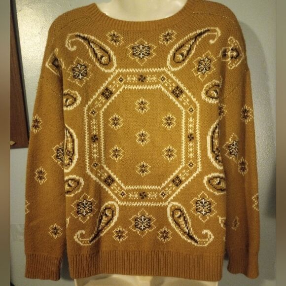 Madewell Brown Crew Neck Sweater with Abstract Design - Picture 4 of 9